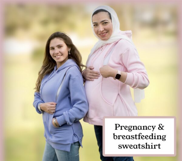 Maternity & nursing basic hoodie with 2 vertical zipper