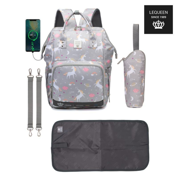 Lequeen diaper bag 7th edition diamond - gray unicorn