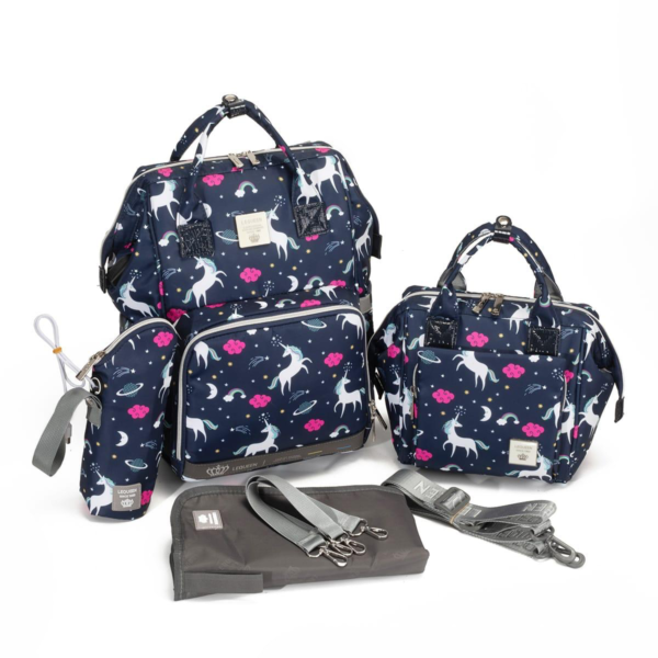 Lequeen diaper bag set 7th edition diamond - navy unicorn